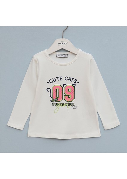 Kız Çocuk Şardonsuz Uzun Kol Ince Tişört - 32430 - Vanilya