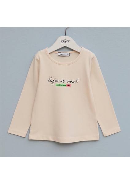 Kız Çocuk Uzun Kol Ince Tişört - 32445 - Pudra