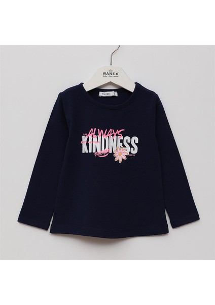 Kız Çocuk Uzun Kol Ince Tişört - 32448 - Lacivert
