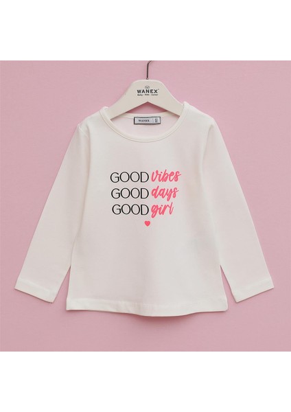 Kız Çocuk Uzun Kol Ince Tişört - 32447 - Vanilya