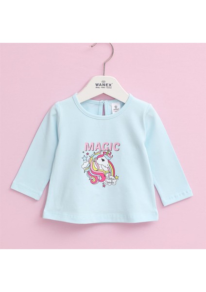 Kız Çocuk Uzun Kol Ince Tişört - 32484 - Mint Yeşili