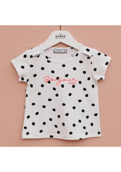 Kız Çocuk Kısa Kol Tişört - 32462 - Beyaz - Siyah