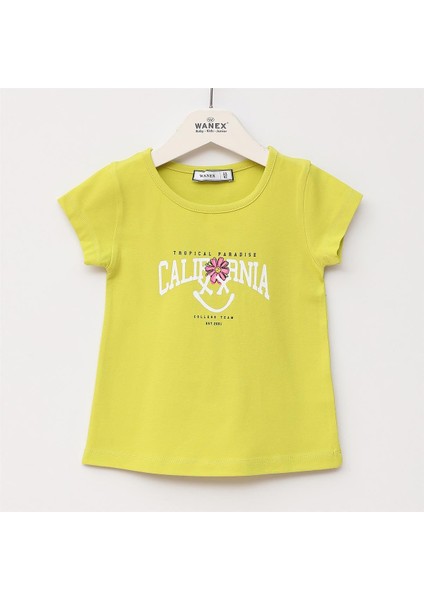 Kız Çocuk Kısa Kol Tişört - 32449 - Fıstık Yeşili