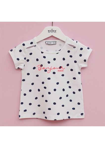 Kız Çocuk Kısa Kol Tişört - 32462 - Beyaz - Lacivert