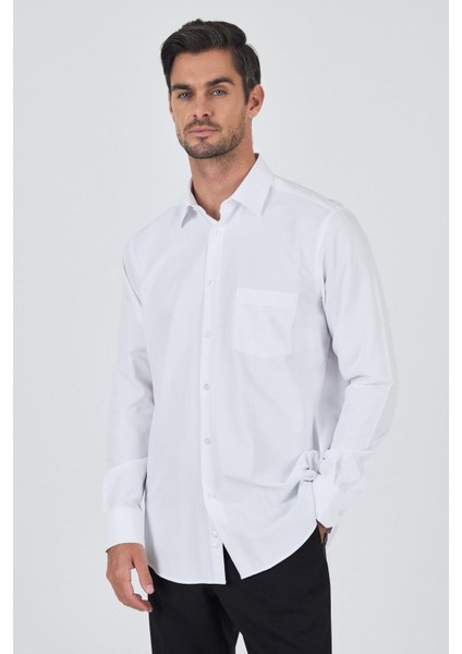 Beyaz Sert Yaka Düz Classic Comfort Fit Gömlek 1004250901