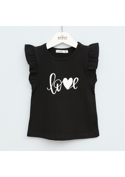 Kız Çocuk Kısa Kol Tişört - 32512 - Siyah