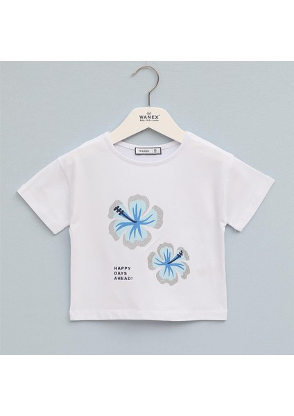 Kız Çocuk Kısa Kol Tişört - 32524 - Beyaz