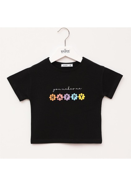Kız Çocuk Kısa Kol Tişört - 32527 - Siyah