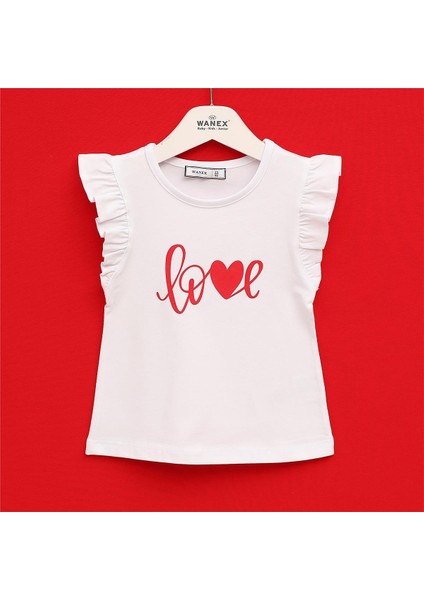 Kız Çocuk Kısa Kol Tişört - 32512 - Beyaz