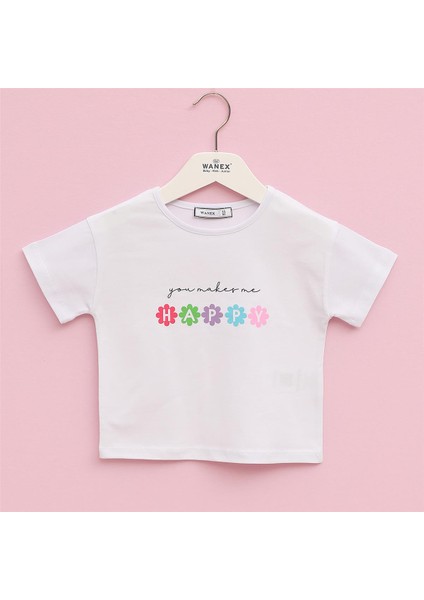 Kız Çocuk Kısa Kol Tişört - 32527 - Beyaz