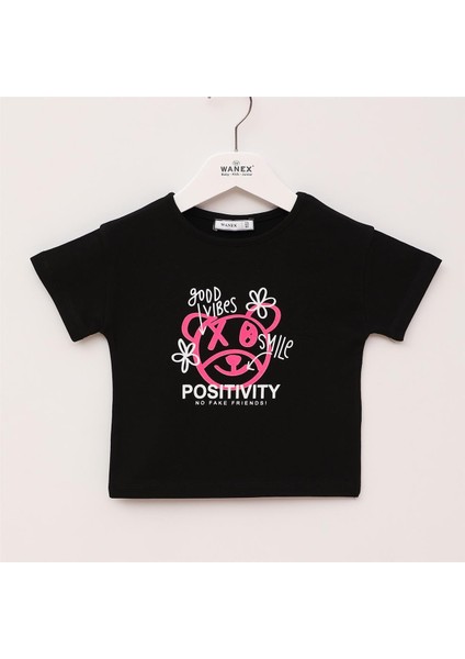 Kız Çocuk Kısa Kol Tişört - 32557 - Siyah
