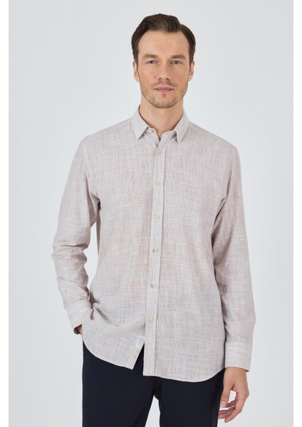 Kahverengi Uzun Kol Cepsiz Pamuk Casual Comfort Fit Gömlek 1004250127