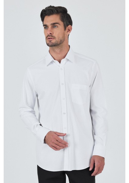 Uzun Kol Düz Bez Ayağı Sert Yaka Cepli Pamuklu Classic Comfort Fit Gömlek 1004250210 modelleri