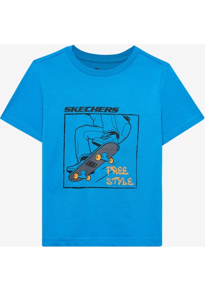 B Regular Fit Graphic Tee T-Shirt Büyük Erkek Çocuk Mavi Tshirt SK2510112-315