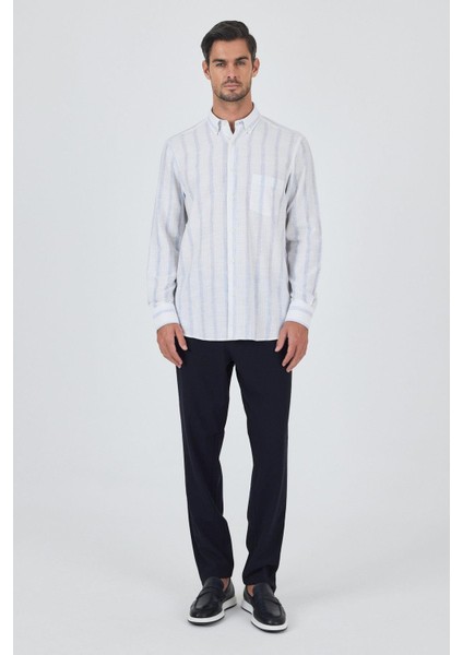 Uzun Kol Çizgili Desen Bez Ayağı Düğmeli Yaka Cepli Pamuklu Casual Comfort Fit Gömlek 1004250190 fiyatları