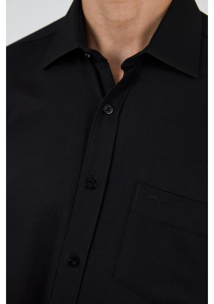 Uzun Kol Desenli Armürlü Sert Yaka Cepli Pamuklu Classic Comfort Fit Gömlek 1004250178 fırsatları