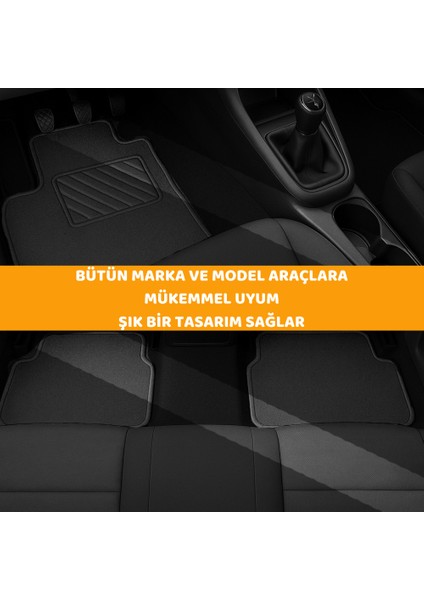 Oto Paspas Halı Kaymaz Taban Yıkanabilir Silinebilir Universal Tüm Araç ve Modellere Uyumlu Lüks Siyah Lateks Taban 4 Parça Siyah
