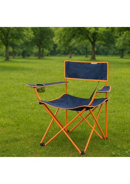 Eco Ergonomik Katlanır Kamp Sandalyesi Lacivert-Turuncu