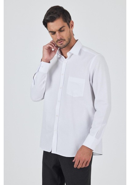 Uzun Kol Desenli Armürlü Sert Yaka Cepli Pamuklu Classic Comfort Fit Gömlek 1004250187 modelleri