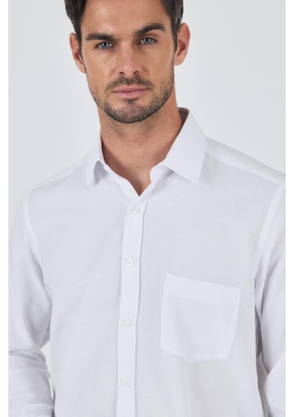 Uzun Kol Desenli Armürlü Sert Yaka Cepli Pamuklu Classic Comfort Fit Gömlek 1004250187 fırsatları