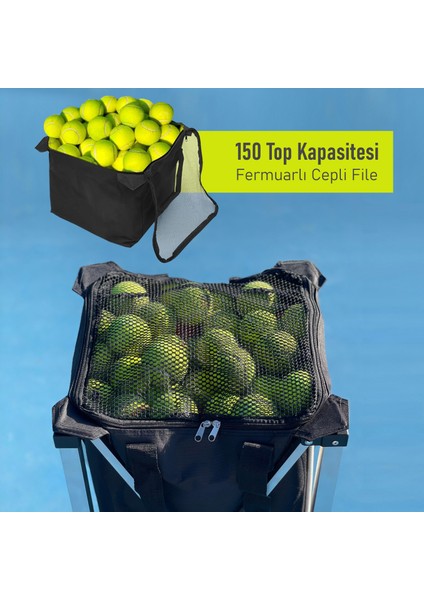 Tekerlekli Tenis Topu Sepeti 150 Top Kapasiteli Siyah fırsatları