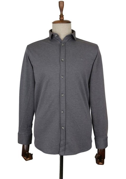 Gri Düz Desen Slim Fit Uzun Kol Gömlek 25116105