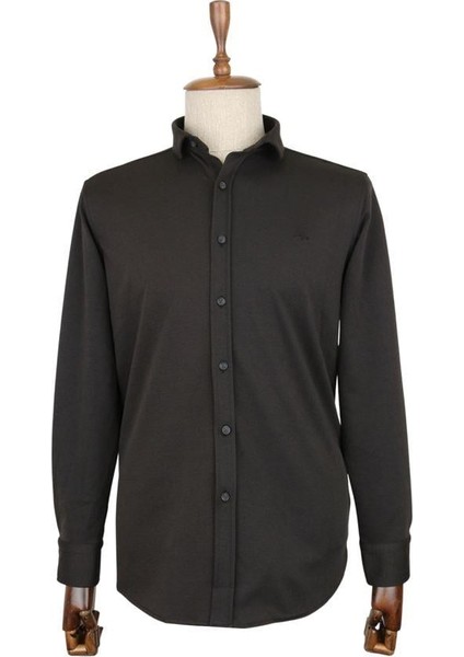 Siyah Düz Desen Slim Fit Uzun Kol Gömlek 25116001