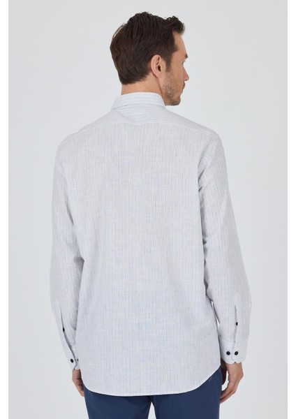 Uzun Kol Çizgili Desen Bez Ayağı Düğmeli Yaka Cepli Pamuklu Casual Comfort Fit Gömlek 1004250100 indirimleri