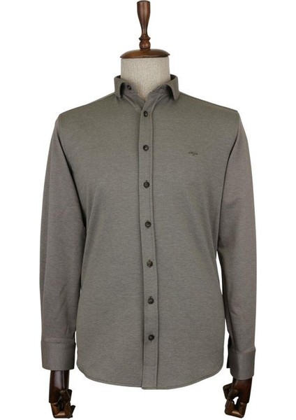 Yeşil Düz Desen Slim Fit Uzun Kol Gömlek 25116701