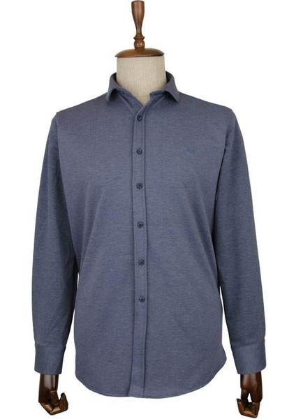 Mavi Düz Desen Slim Fit Uzun Kol Gömlek 25116300