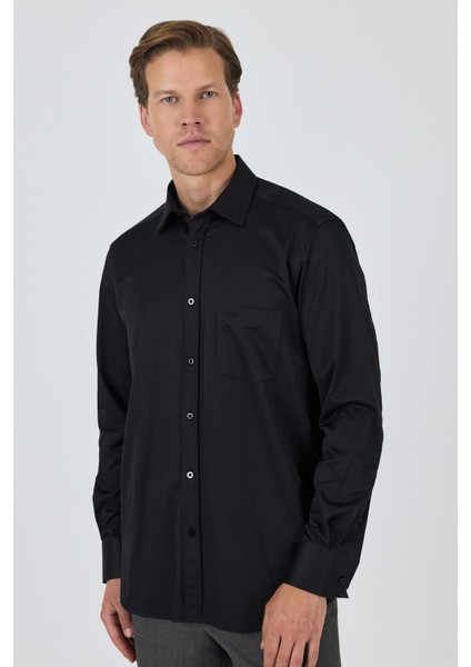 Uzun Kol Düz Bez Ayağı Sert Yaka Cepli Pamuklu Classic Comfort Fit Gömlek 1004250210 modelleri