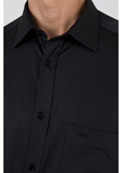 Uzun Kol Düz Bez Ayağı Sert Yaka Cepli Pamuklu Classic Comfort Fit Gömlek 1004250210 fırsatları