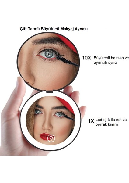 Taşınabilir LED Işıklı Makyaj Aynası – Usb-C Şarjlı, 3 Kademeli Dokunmatik Işık, Kompakt Boyut, Beyaz Işık, 2 Saat Sürekli Kullanım, Abs + Cam Malzeme, Seyahat İçin Ideal fırsatları