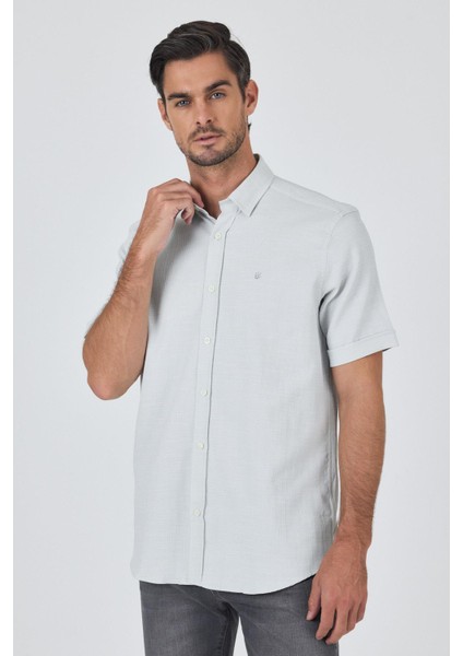 Su Yeşili Biritli Yaka Düz Casual Pamuklu Comfort Fit Gömlek 1004250221 modelleri