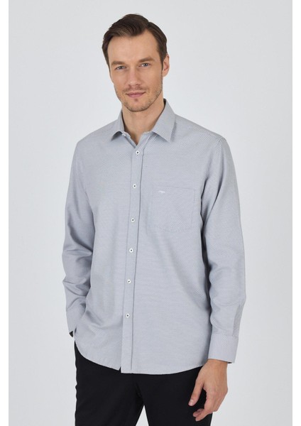 Siyah Sert Yaka Kendinden Desenli Classic Pamuklu Comfort Fit Gömlek 1004250220 modelleri