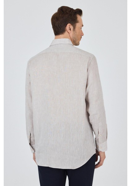 Uzun Kol Düz Keten Düğmeli Yaka Cepsiz Casual Comfort Fit Gömlek 1004250114 indirimleri