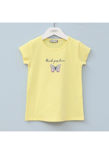 Kız Çocuk O Yaka Kısa Kol Yazlık Tişört - (2 Yaş-7 Yaş) - 31754 - Sarı