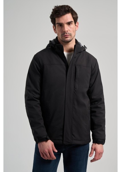 Siyah Bez Ayağı Dik Yaka Düz Tam Astar Standart Fit Casual Mont 1007245164_001