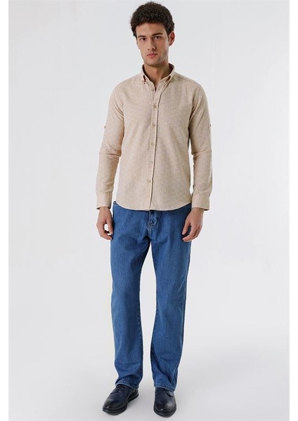 Bej Kısalabilir Kollu Desenli Jakarlıcepsiz %100 Pamuk Casual Slim Fit Gömlek 1004230181 fırsatları