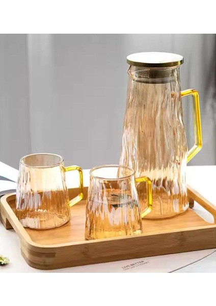 Borosilikat Cam Sürahi Takım 2 Bardaklı Elio Gold 1800 ml modelleri