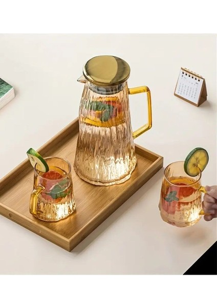 Borosilikat Cam Sürahi Takım 2 Bardaklı Elio Gold 1800 ml fırsatları