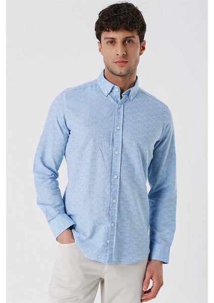 Koyu Mavi Kısalabilir Kollu Desenli Jakarlıcepsiz %100 Pamuk Casual Slim Fit Gömlek 1004230181 fiyatları