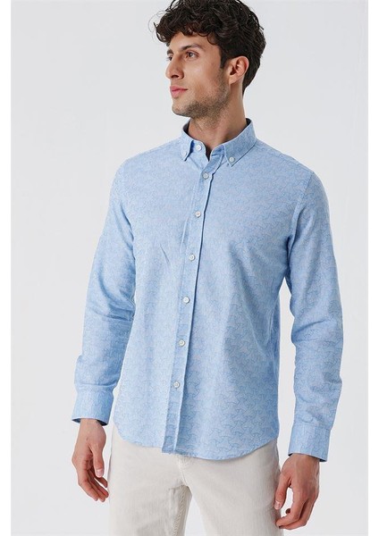 Koyu Mavi Kısalabilir Kollu Desenli Jakarlıcepsiz %100 Pamuk Casual Slim Fit Gömlek 1004230181 modelleri