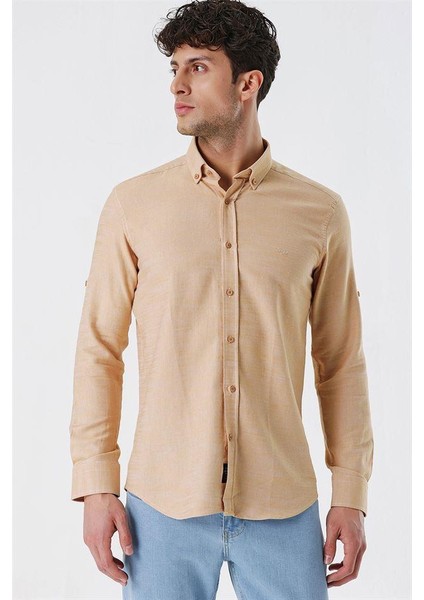 Bej Düz Desenli Slim Fit Düğmeli Yaka Kısalabilir Kol Gömlek 30180591 fiyatları