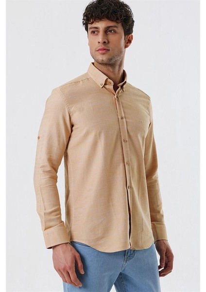 Bej Düz Desenli Slim Fit Düğmeli Yaka Kısalabilir Kol Gömlek 30180591 modelleri