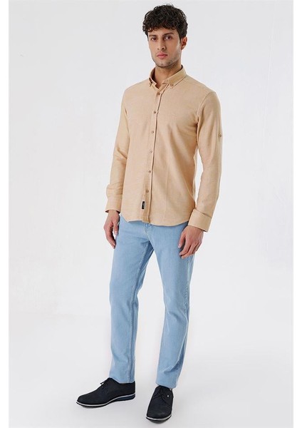 Bej Düz Desenli Slim Fit Düğmeli Yaka Kısalabilir Kol Gömlek 30180591 fırsatları