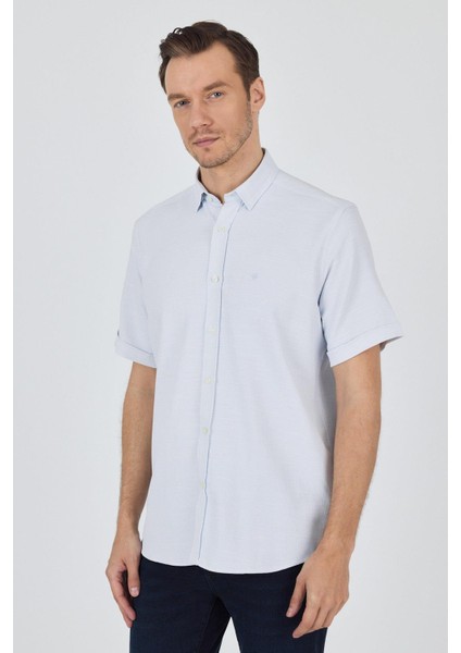 Koyu Mavi Biritli Yaka Düz Casual Pamuklu Comfort Fit Gömlek 1004250221 modelleri