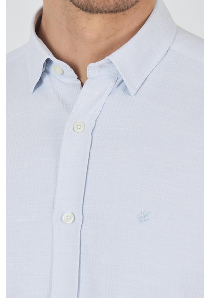 Koyu Mavi Biritli Yaka Düz Casual Pamuklu Comfort Fit Gömlek 1004250221 fırsatları