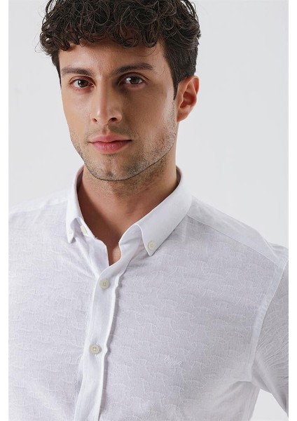 Beyaz Kısalabilir Kollu Desenli Jakarlıcepsiz %100 Pamuk Casual Slim Fit Gömlek 1004230181 indirimleri