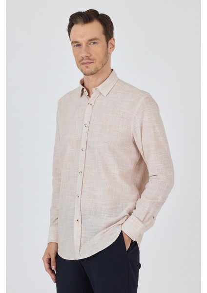 Açık Somon Uzun Kol Cepsiz Pamuk Casual Comfort Fit Gömlek 1004250127 modelleri